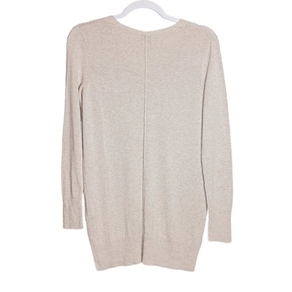 Old Navy Pullover Sweater Womens Small Beige Ribbed Trim V-Neck Lagenlook Preppy - Picture 4 of 5